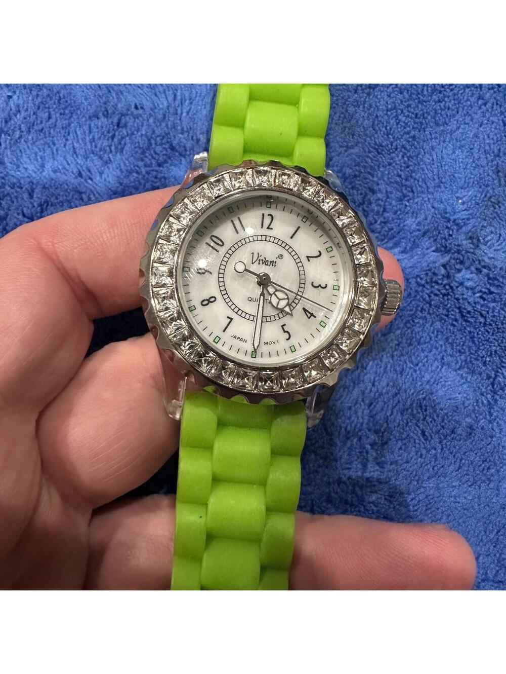 Women's Silver and Green Watch